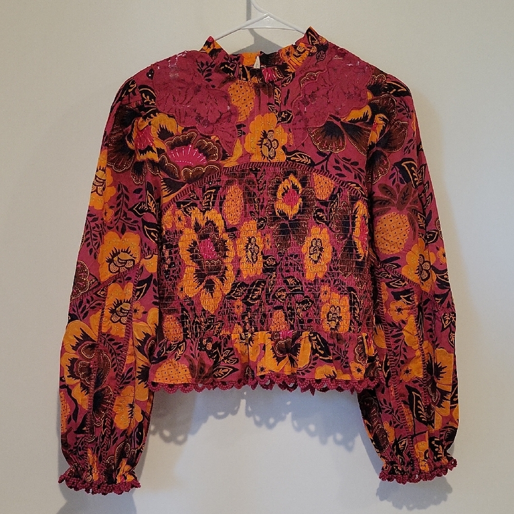 Floral Long Sleeve Top - Pink and Orange